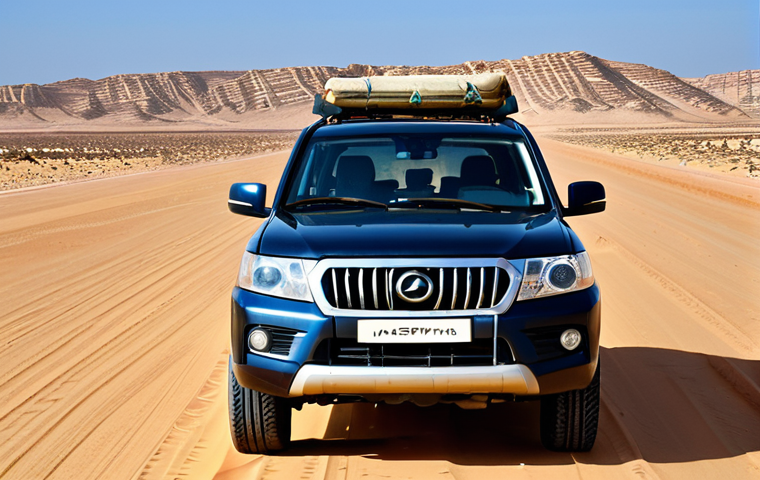 Desert Road Trip** "A fully clothed traveler in modest attire driving a 4x4 vehicle across a vast desert landscape in Libya, appropriate content, safe for work. The vehicle is kicking up sand, with clear blue skies overhead. Perfect anatomy, correct proportions, natural pose, professional photography, high quality." **