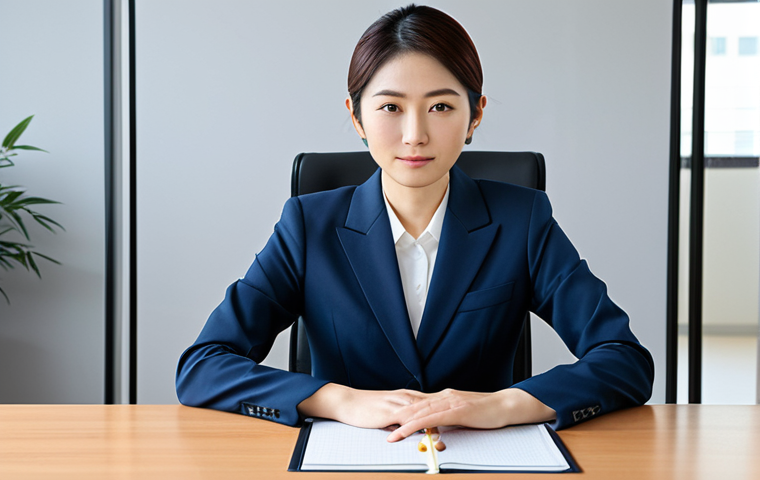 리비아에서 자주 사용되는 관용구와 속담 - ** A professional Japanese businesswoman in a modest, tailored business suit, sitting at a clean de...