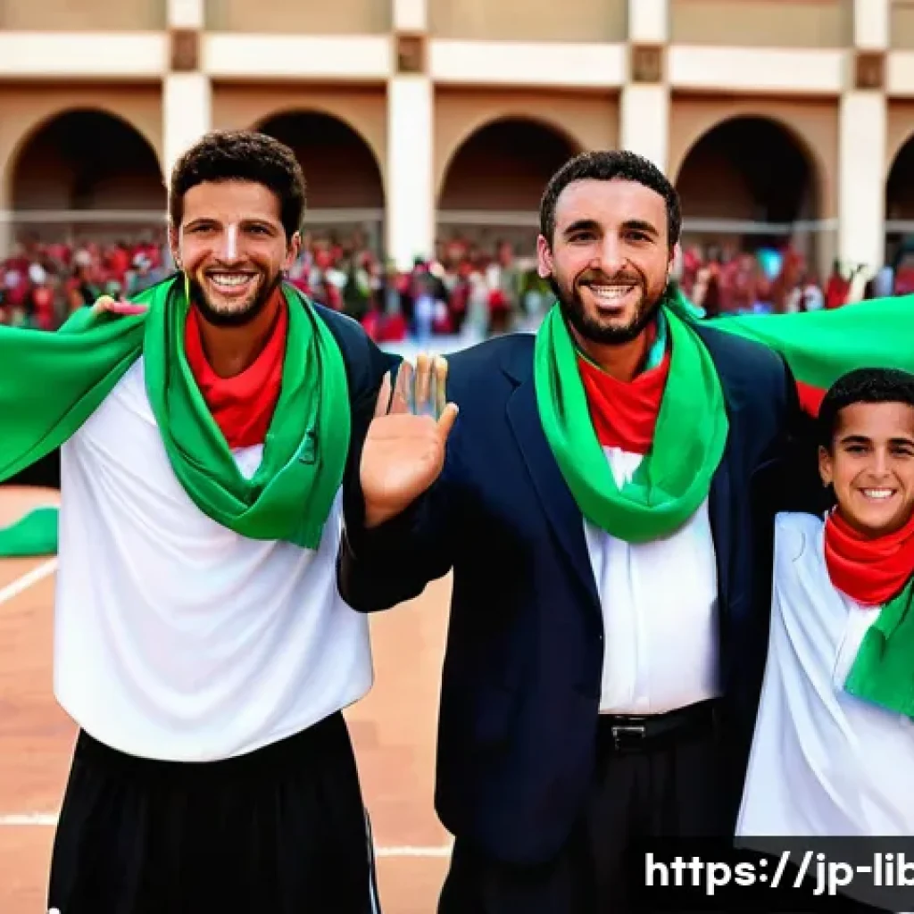 리비아의 주요 스포츠와 인기 종목 - **Prompt: "Vibrant Libyan Football Celebration"** A lively scene capturing the fervent passion f...
