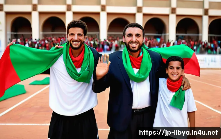 리비아의 주요 스포츠와 인기 종목 - **Prompt: "Vibrant Libyan Football Celebration"** A lively scene capturing the fervent passion f...